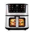 TESLA AirCook Q60 XXL Pro multifunktionale digitale Heißluftfritteuse mit elegantem Design und Backfunktion, die Hähnchenfleisch und Gemüse in einem transparenten Sichtfenster anzeigt.