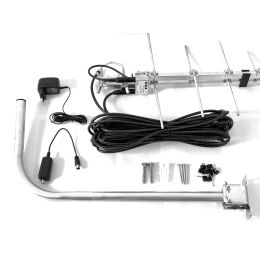 TESLA TE‒2800 PW - Außenantenne für DVB-T2-Signale, 470-790 MHz, 9 dBi, aktiver Verstärker, Montageset