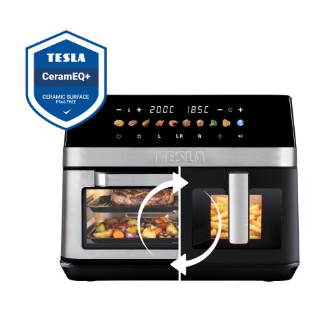 TESLA AirCook DualZone Q787 XXL Deluxe - multifunktionale digitale Heißluftfritteuse mit zwei Kochzonen