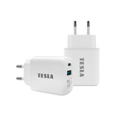TESLA Power Charger T220 - Dual-Schnellladegerät 25 W PD 3.0/PPS (Farbe: Weiß)